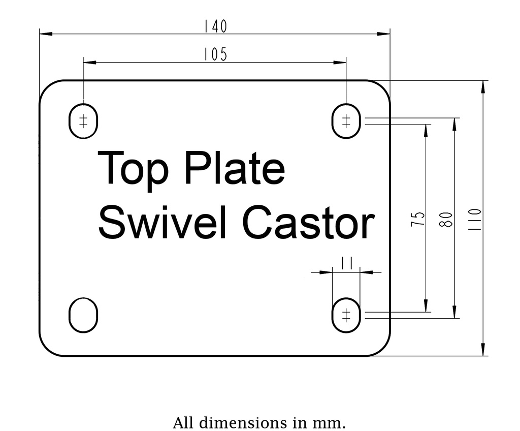 300SS series 160mm stainless steel swivel top plate 140x110mm - Plate drawing