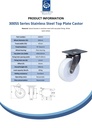 300SS series 160mm stainless steel swivel top plate 140x110mm castor with nylon plain bearing wheel 300kg - Spec sheet