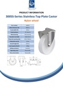 300SS series 200mm stainless steel fixed top plate 140x110mm castor with nylon plain bearing wheel 300kg - Spec sheet