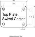 800 series 125mm swivel top plate 135x110mm - Plate dimensions