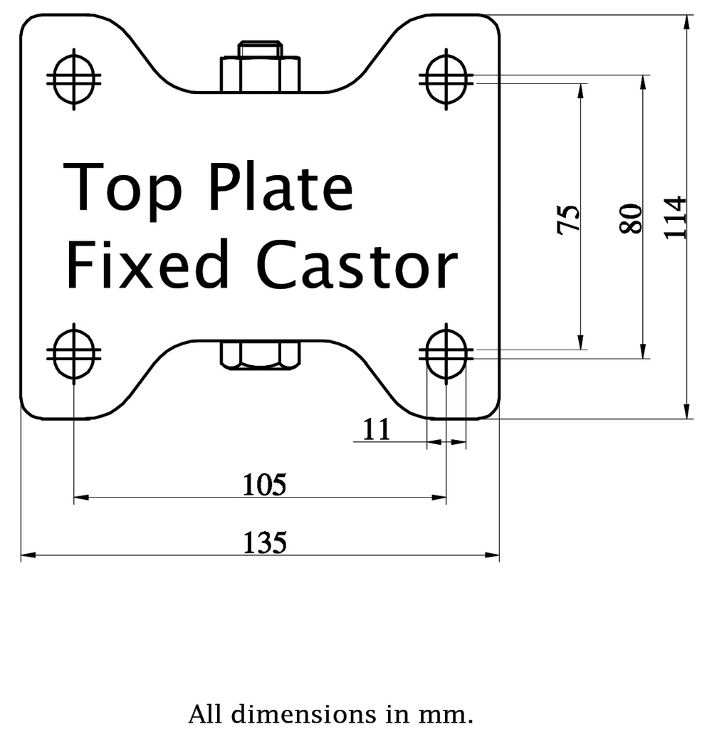 800 series 125mm fixed top plate 135x114mm - Plate dimensions