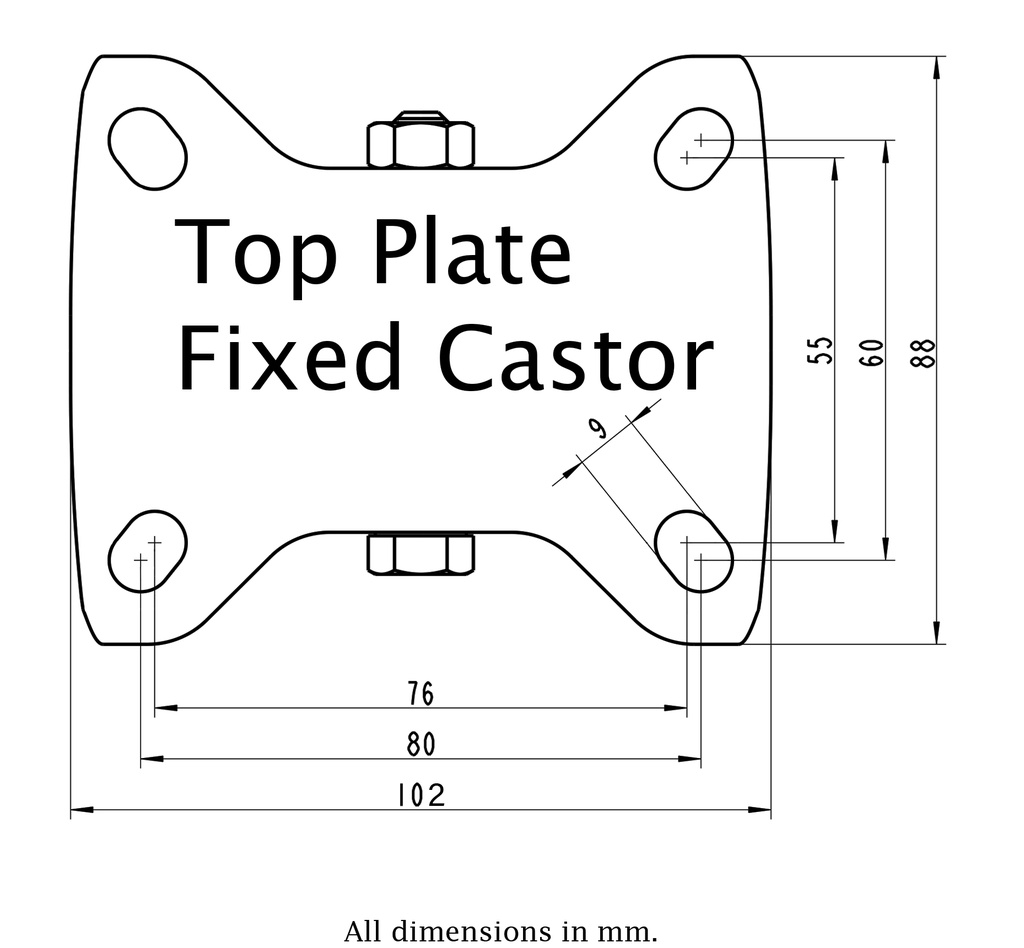 800SS series 100mm stainless steel fixed top plate 100x85mm - Plate drawing