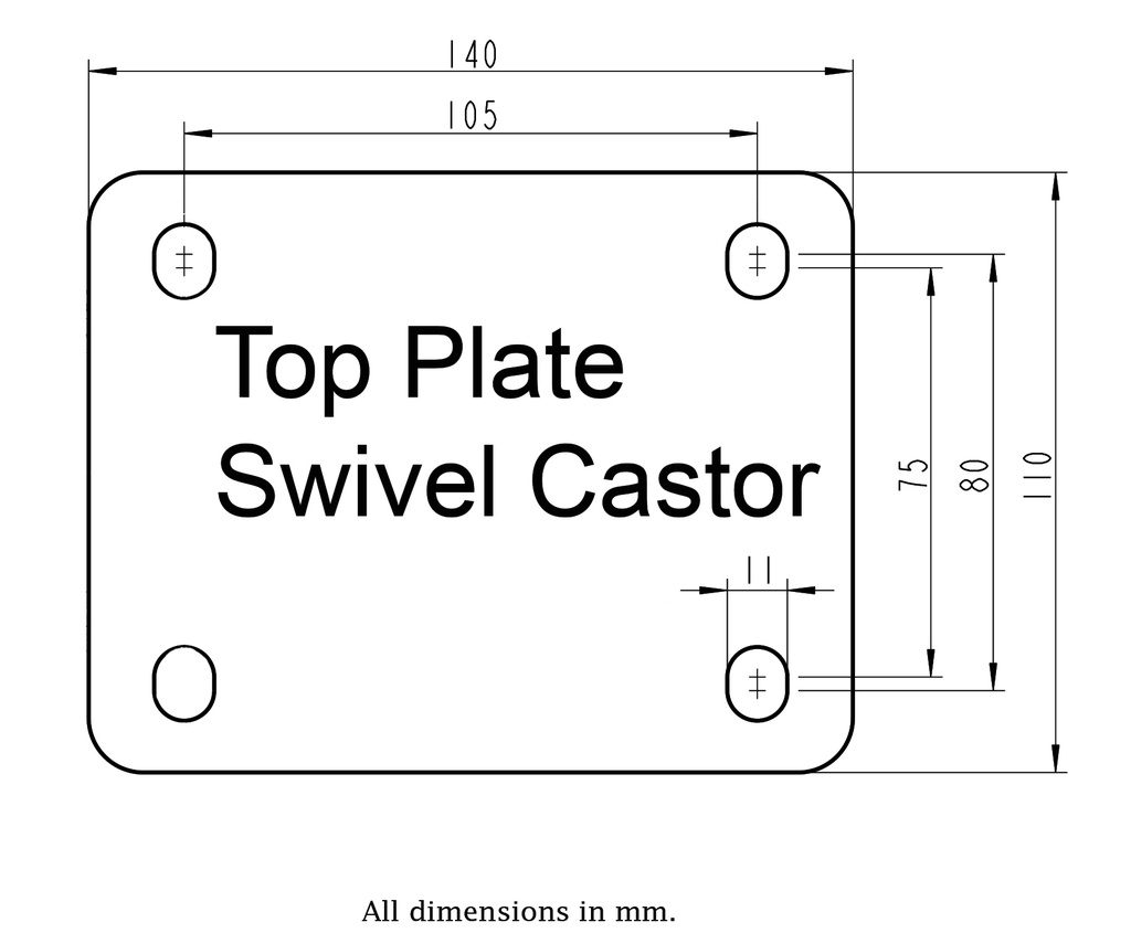 800SS series 150mm stainless steel swivel top plate 140x110mm - Plate drawing