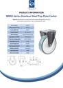 800SS series 200mm stainless steel fixed top plate 140x110mm castor with polyurethane on polypropylene centre stainless steel ball bearing wheel 400kg - Spec sheet