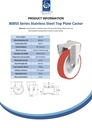 800SS series 200mm stainless steel fixed top plate 140x110mm castor with polyurethane on nylon centre stainless steel ball bearing wheel 750kg - Spec sheet