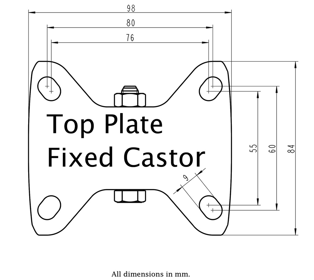 300HTSS series 80mm stainless steel fixed top plate 100x85mm - Plate drawing