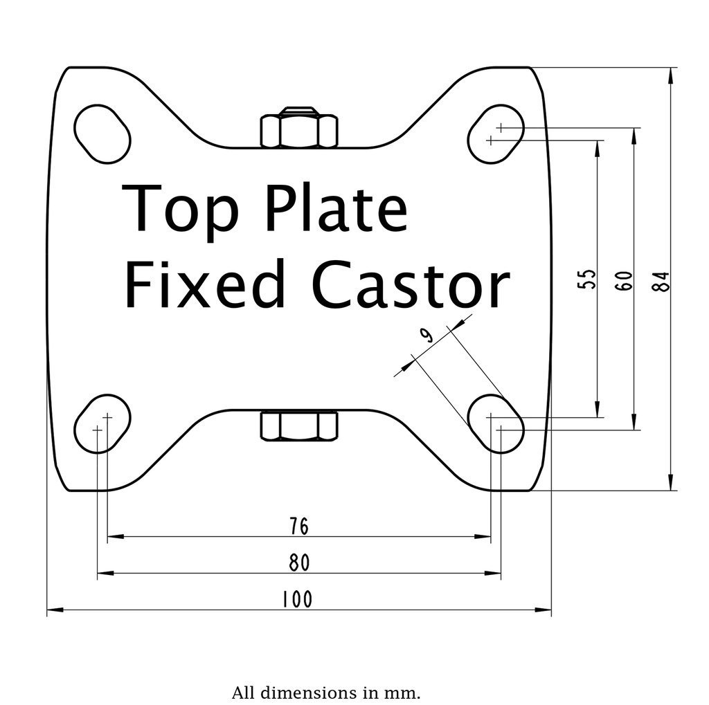 300HTSS series 100mm stainless steel fixed top plate 100x85mm - Plate drawing