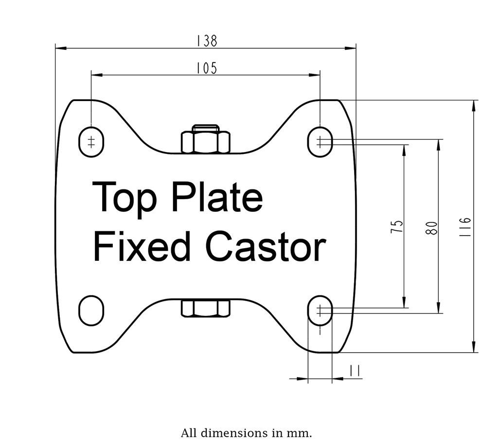 300HTSS series 150mm stainless steel fixed top plate 138x116mm - Plate drawing