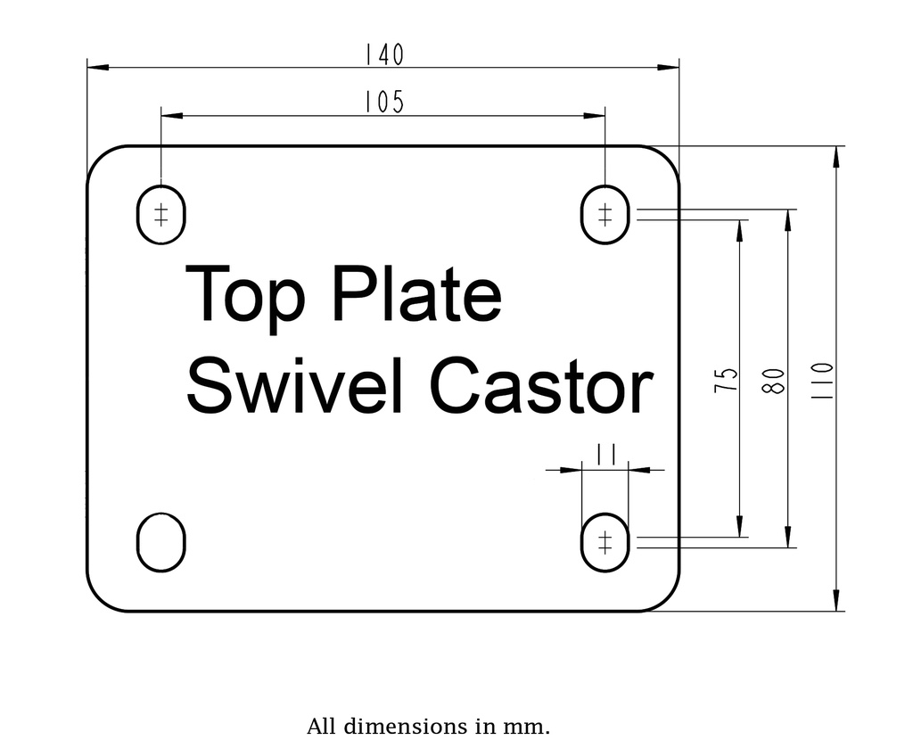 300HTSS series 200mm stainless steel swivel top plate 140x110mm - Plate drawing