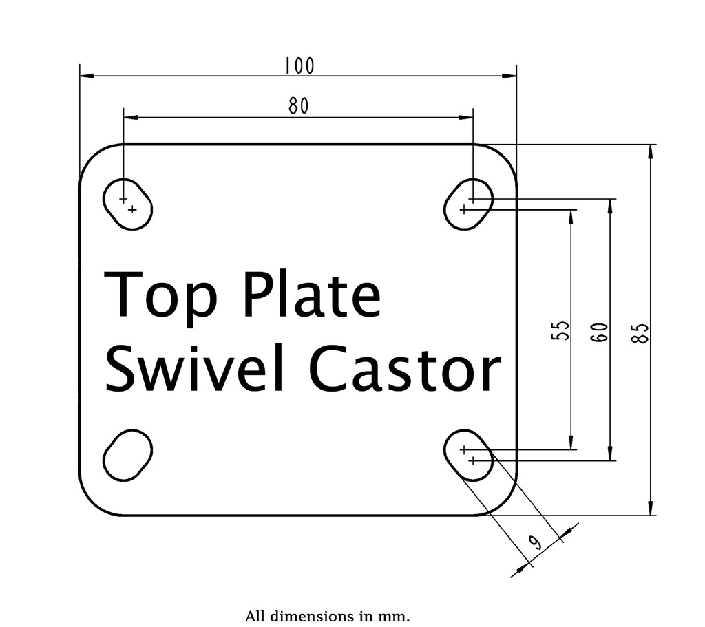 300HT series 80mm swivel top plate 100x85mm - Plate drawing