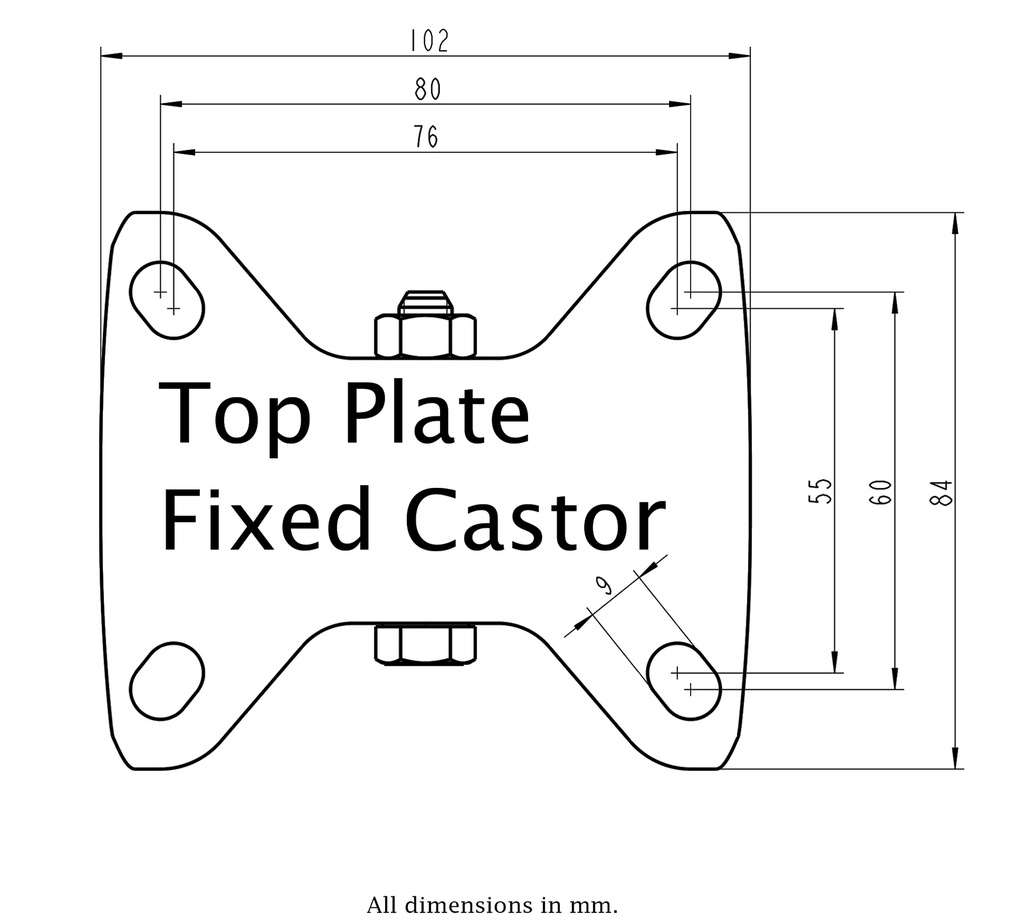 300HT series 80mm fixed top plate 100x85mm - Plate drawing