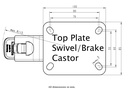300HT series 80mm swivel/brake top plate 100x85mm - Plate drawing