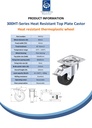 300HT series 80mm swivel/brake top plate 100x85mm castor with heat resistant thermoplastic plain bearing wheel 100kg - Spec sheet