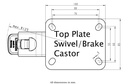 300HT series 125mm swivel/brake top plate 100x85mm - Plate drawing