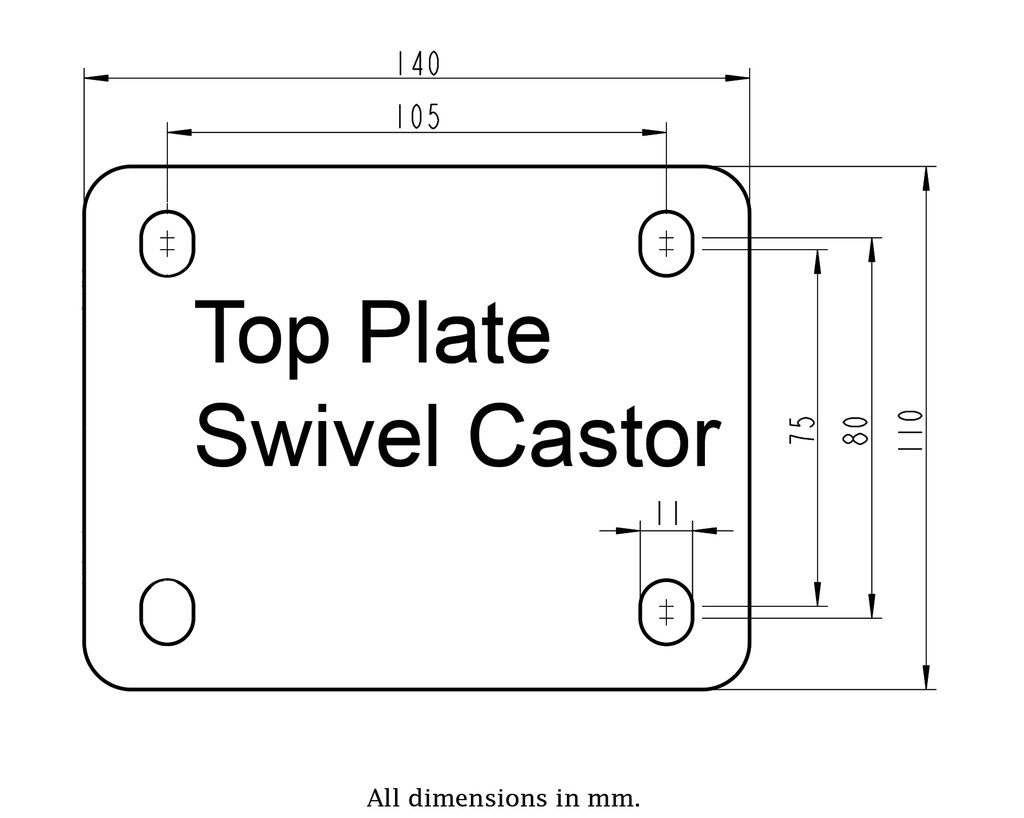 300HT(LI) series 150mm swivel top plate 140x110mm - Plate drawing