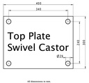 LS series 300mm swivel top plate 400x300mm - Plate drawing