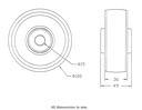 Wheel series 100mm polyurethane on nylon centre 15mm bore hub length 49mm roller bearing - Wheel drawing
