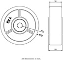 Wheel series 152mm red polyurethane on cast iron centre 20mm bore hub length 55mm ball bearing 500kg - Wheel drawing