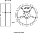 Wheel series 200mm red polyurethane on cast iron centre 20mm bore hub length 51mm ball bearing 750kg - Wheel drawing