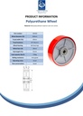 Wheel series 200mm red polyurethane on cast iron centre 20mm bore hub length 51mm ball bearing 750kg - Spec sheet