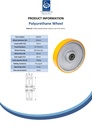 Wheel series 250mm yellow polyurethane on cast iron centre 25mm bore hub length 60mm ball bearing 1300kg - Spec sheet