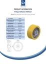 Wheel series 125mm polyurethane on cast iron centre bore 25mm H7 hub length 60mm plain bearing with keyway 8x3.3mm 550kg - Spec sheet