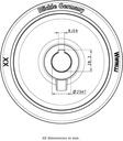 Wheel series 180mm polyurethane on cast iron centre bore 25mm H7 hub length 60mm plain bearing with keyway 8x3.3mm 800kg - Keyway drawing