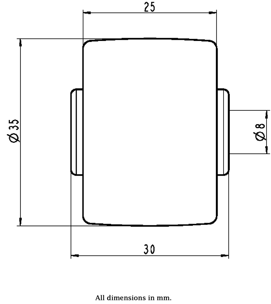 Wheel series 35mm nylon 8mm bore hub length 30mm plain bearing 75kg - Wheel dimensions