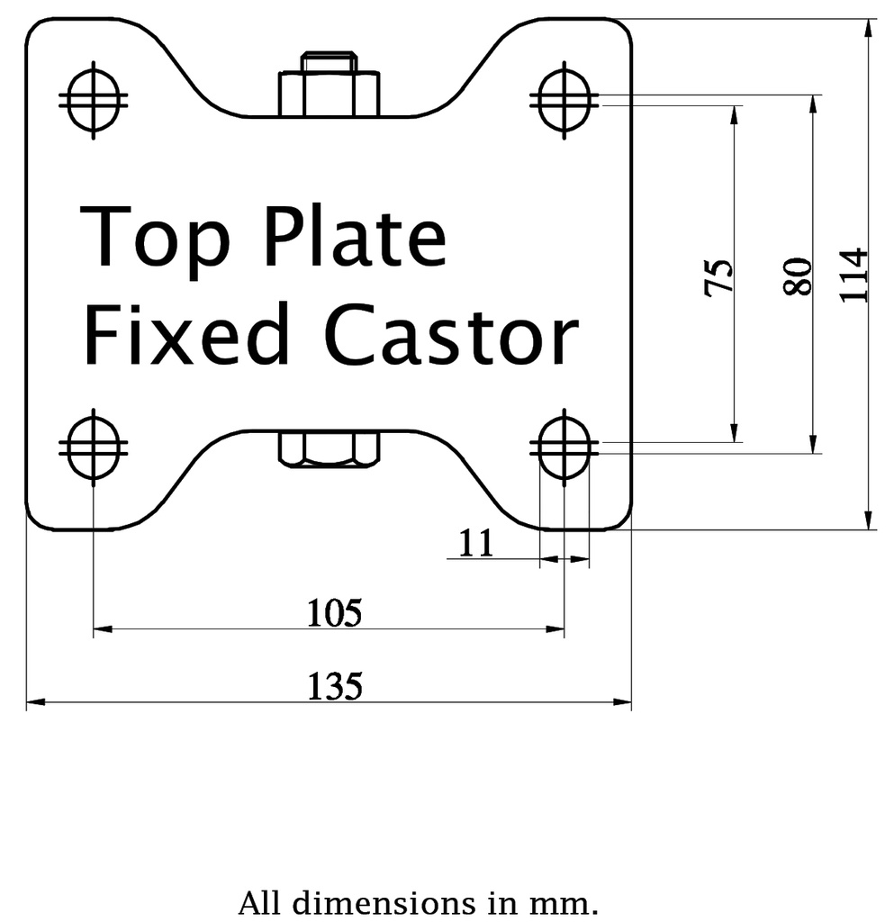 800 series 160mm fixed top plate 135x114mm - Plate dimensions