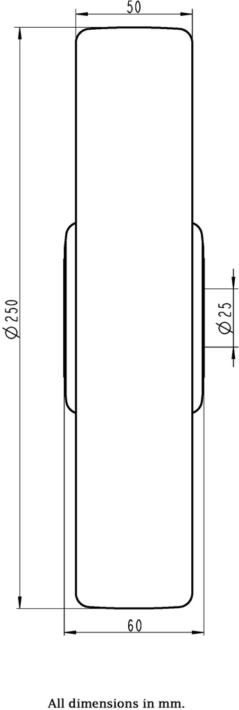 Wheel series 250mm nylon 25mm bore hub length 60mm ball bearing 1500kg - Wheel dimensions