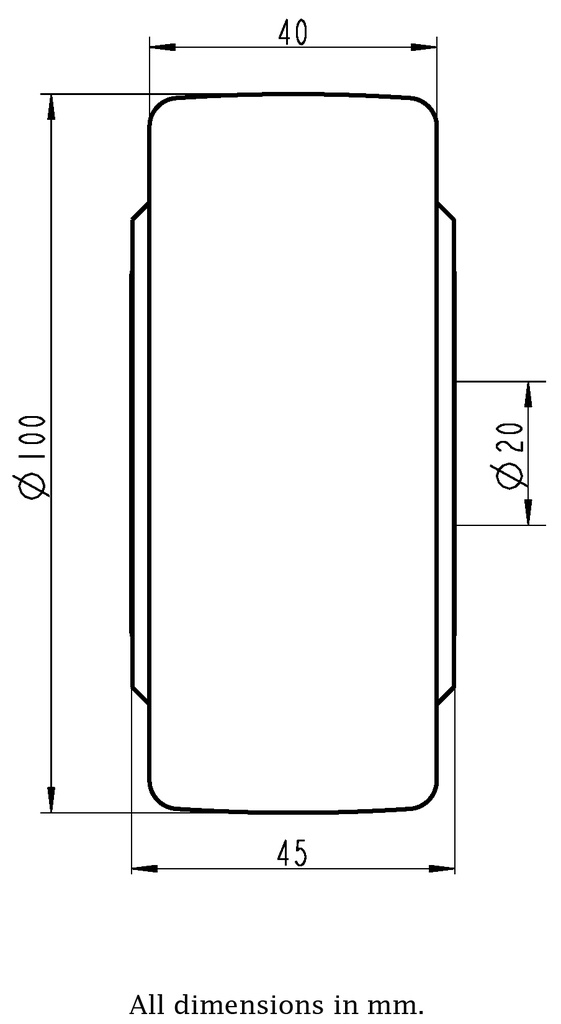 Wheel series 100mm cast nylon 20mm bore hub length 45mm ball bearing 1250kg - Wheel dimensions