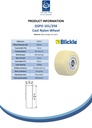 Wheel series 100mm cast nylon 25mm bore hub length 60mm ball bearing 1500kg - Spec sheet