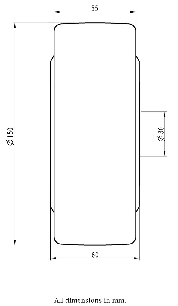 Wheel series 150mm cast nylon 30mm bore hub length 60mm ball bearing 2500kg - Wheel dimensions