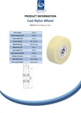 Wheel series 150mm cast nylon 30mm bore hub length 60mm ball bearing 2500kg - Spec sheet