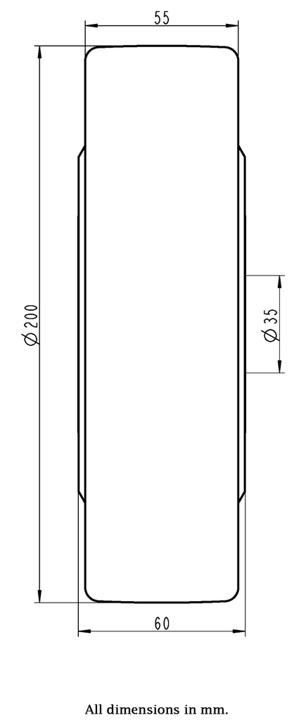 Wheel series 200mm cast nylon 35mm bore hub length 60mm ball bearing 3000kg - Wheel dimensions