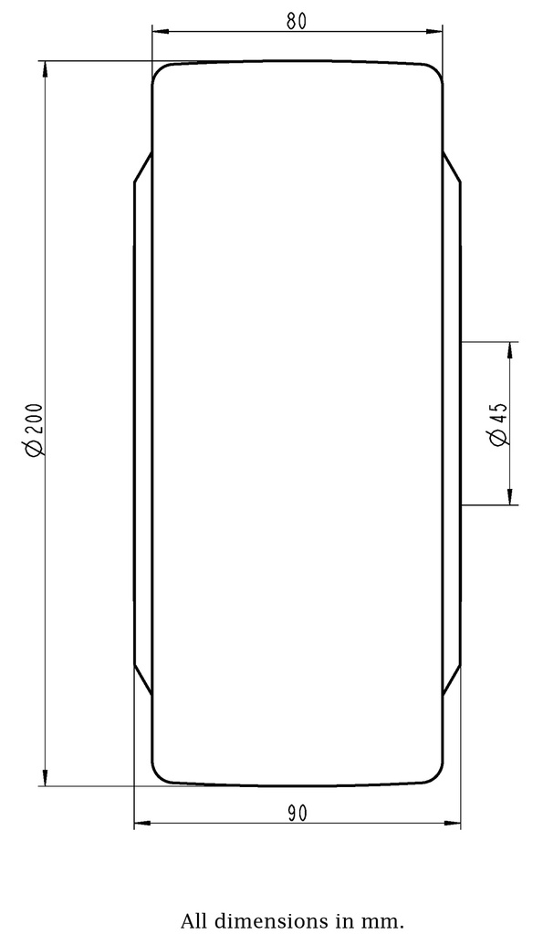 Wheel series 200mm cast nylon 45mm bore hub length 90mm ball bearing 4500kg - Wheel dimensions