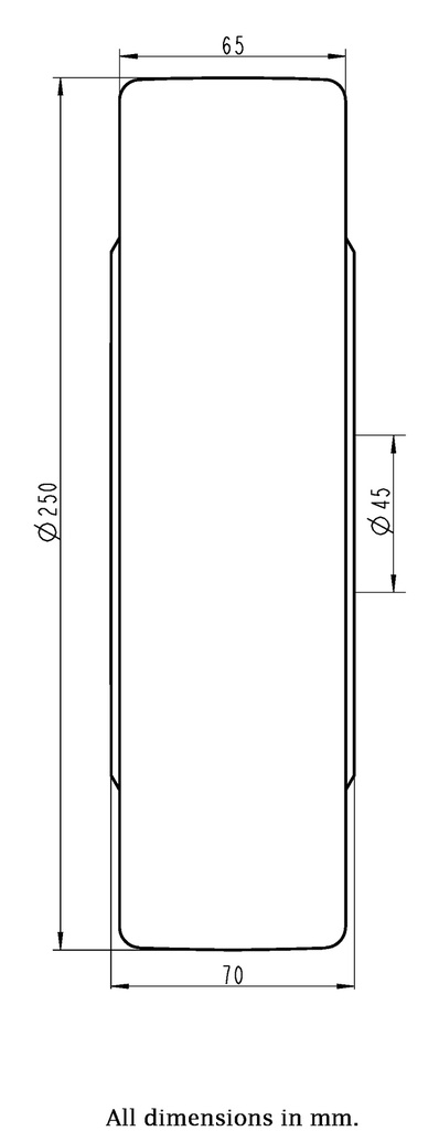Wheel series 250mm cast nylon 45mm bore hub length 70mm ball bearing 5000kg - Wheel dimensions