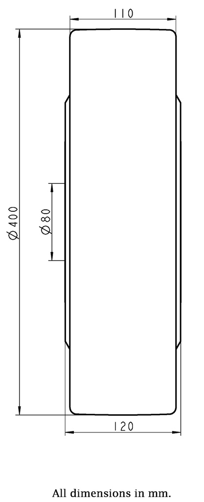 Wheel series 400mm cast nylon 80mm bore hub length 120mm ball bearing 12000kg - Wheel dimensions