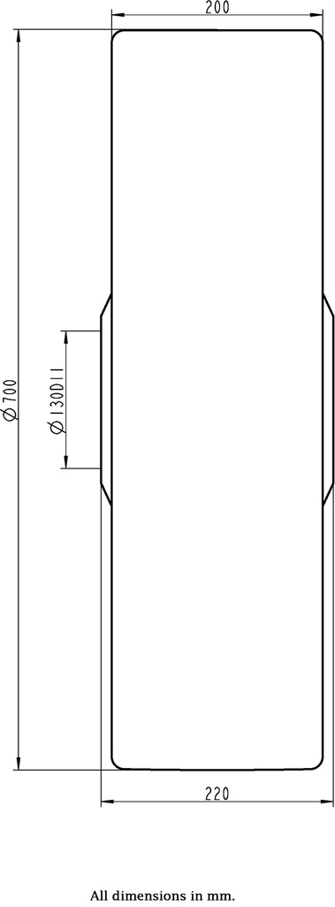 Wheel series 700mm cast nylon 130mm bore hub length 220mm spherical roller bearing 30000kg - Wheel dimensions