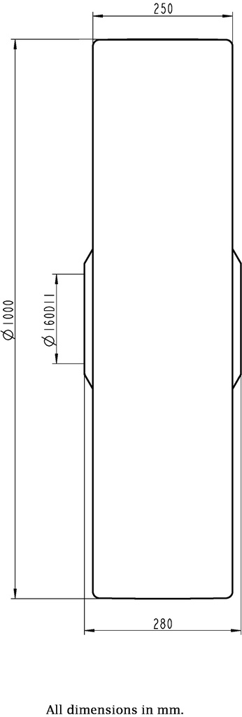 Wheel series 1000mm cast nylon 160mm bore hub length 280mm spherical roller bearing 50000kg - Wheel dimensions