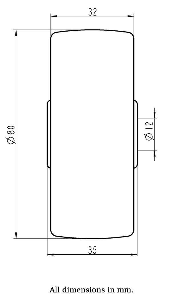 Wheel series 80mm heat resistant thermoplastic 12mm bore hub length 35mm plain bearing 100kg - Wheel dimensions