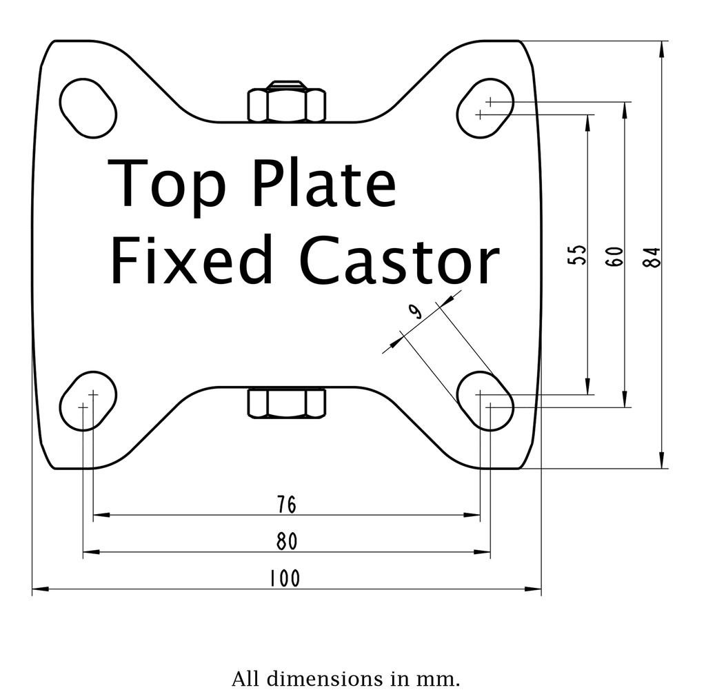 300SS series 100mm stainless steel fixed top plate 100x85mm - Plate drawing