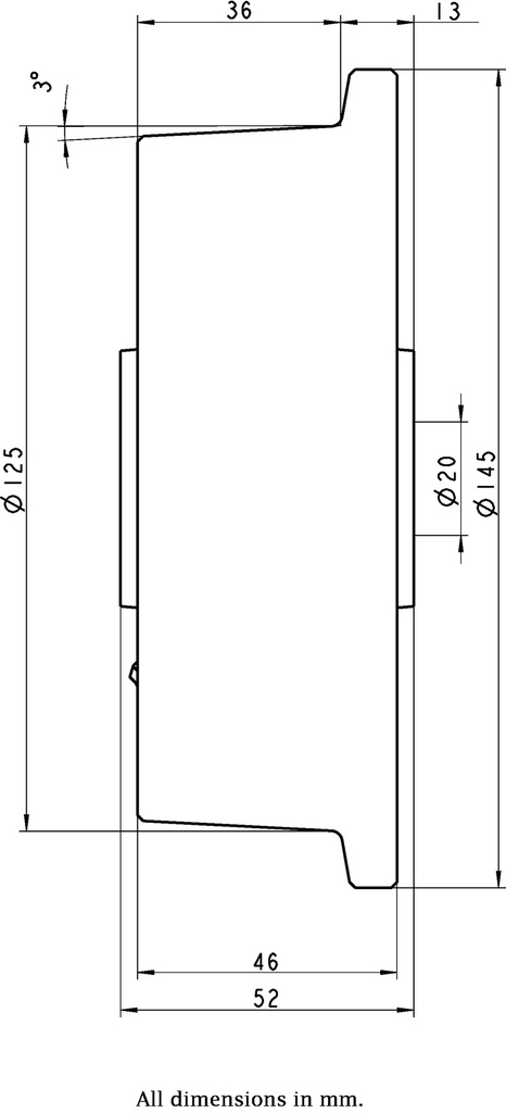 Wheel series 125mm flanged cast iron 20mm bore hub length 52mm plain bearing 900kg - Wheel dimensions