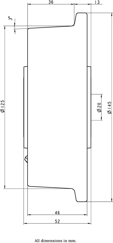 Wheel series 125mm flanged cast iron 20mm bore hub length 52mm ball bearing 900kg - Wheel dimensions