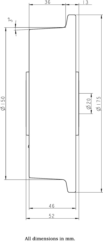Wheel series 150mm flanged cast iron 20mm bore hub length 52mm ball bearing 1000kg - Wheel dimensions