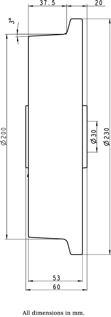 Wheel series 200mm flanged cast iron 30mm bore hub length 60mm plain bearing 1500kg - Wheel dimensions