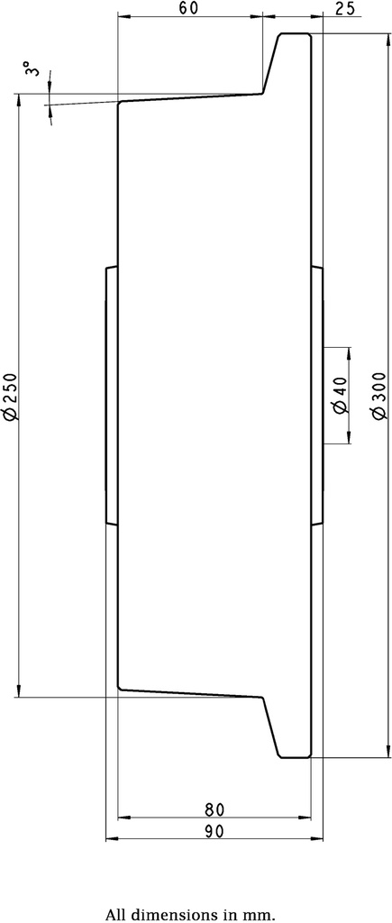 Wheel series 250mm flanged cast iron 40mm bore hub length 90mm ball bearing 3500kg - Wheel dimensions