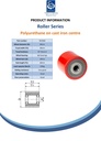 Wheel series 80x60mm roller polyurethane on cast iron centre 20mm bore hub length 60mm ball bearing 250kg - Spec sheet