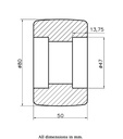 Wheel series 80x50mm roller nylon bearing seat 47x14mm hub length 50mm 600kg - Wheel dimensions