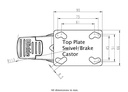 Plastic castor series 100mm swivel/brake top plate 90x66mm - Plate drawing